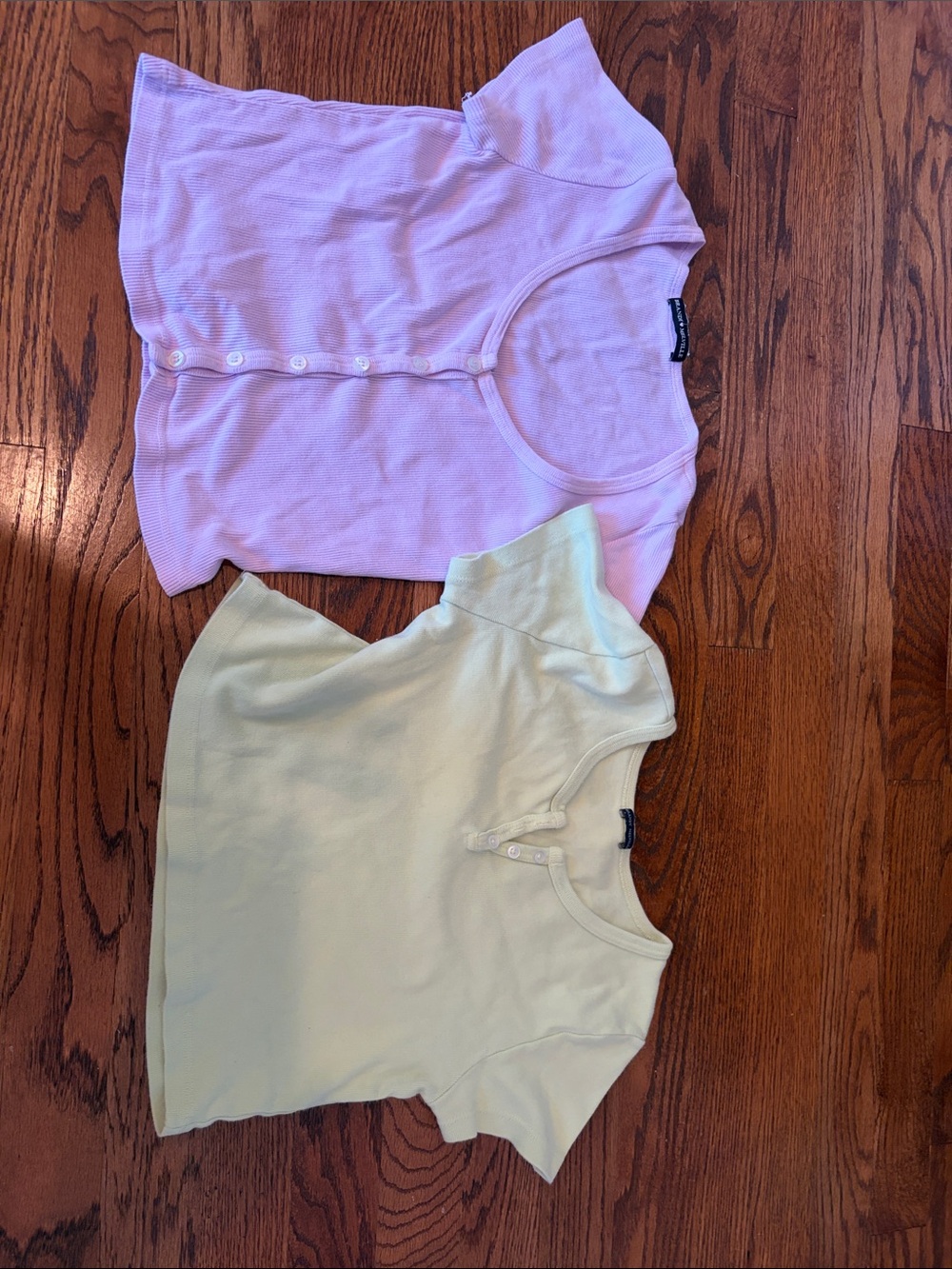 Brandy Melville Lavender Purple and Pale green Ribbed Button Front Crop Tops
